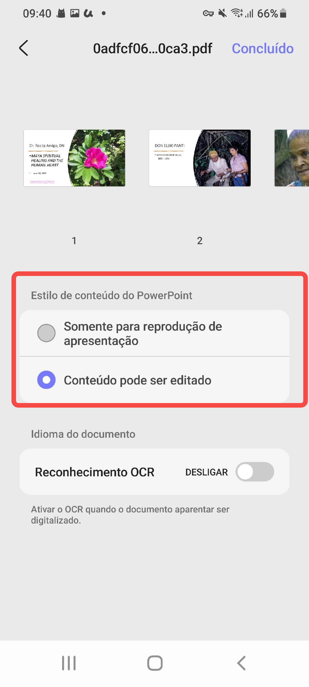selecione o estilo de conteúdo da apresentação updf android