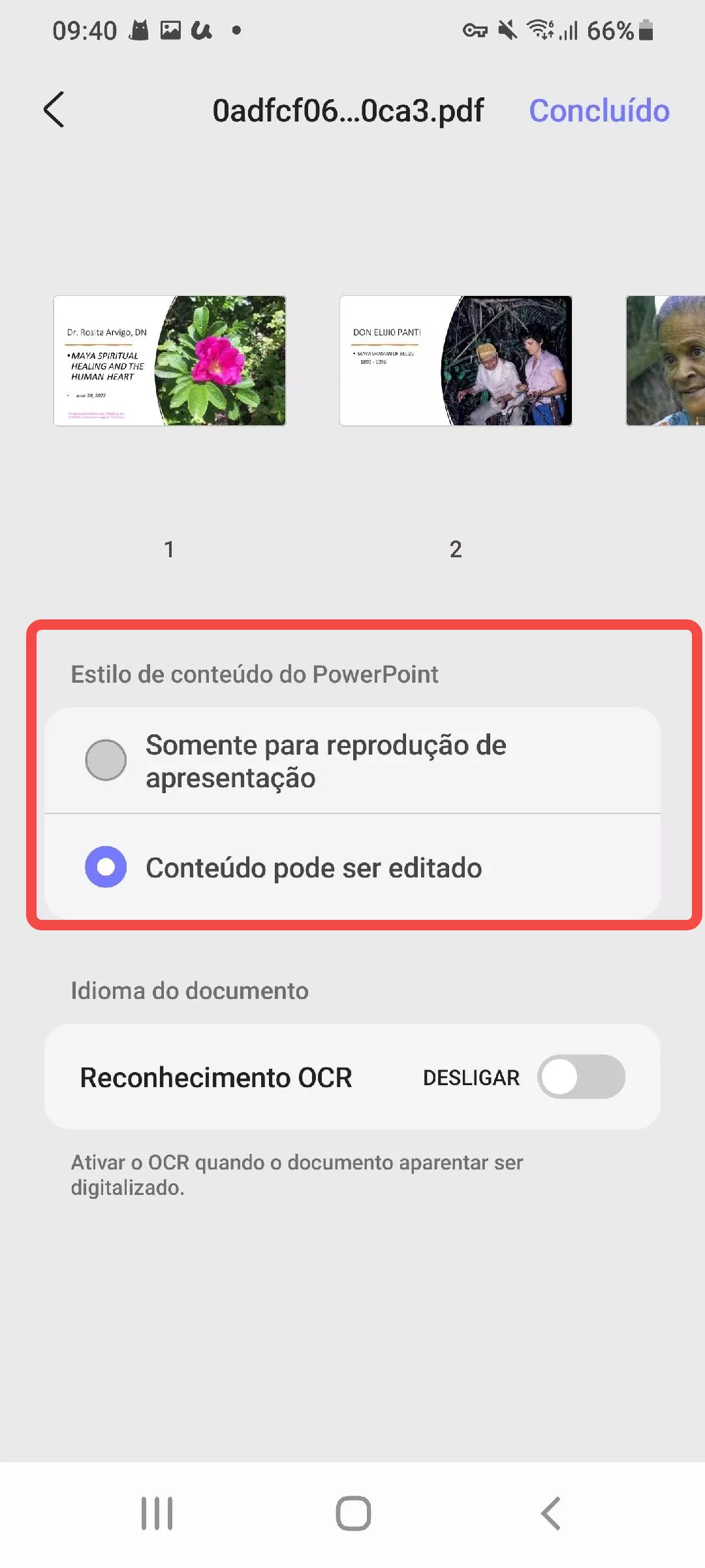 selecione o estilo de conteúdo da apresentação updf android