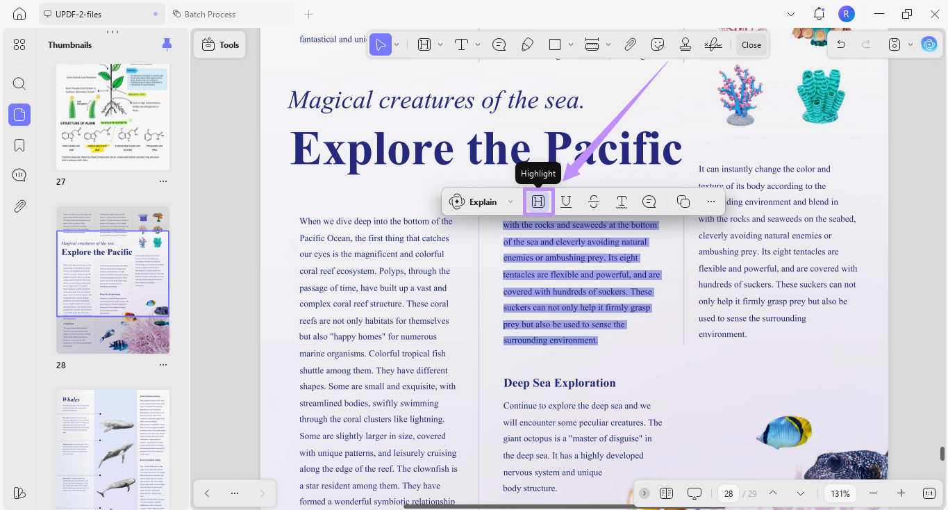  select to highlight updf windows