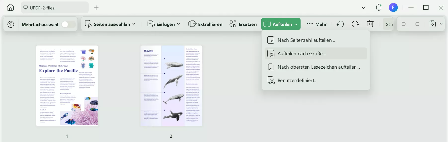 Teilen Sie eine Wortseite in 4 Teile auf