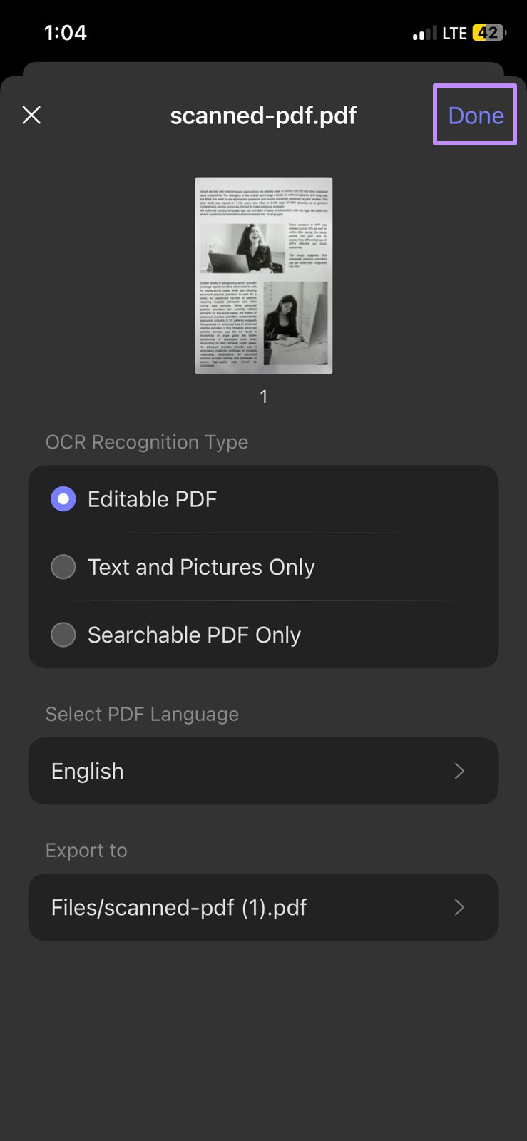 Image Alt: start ocr process updf ios