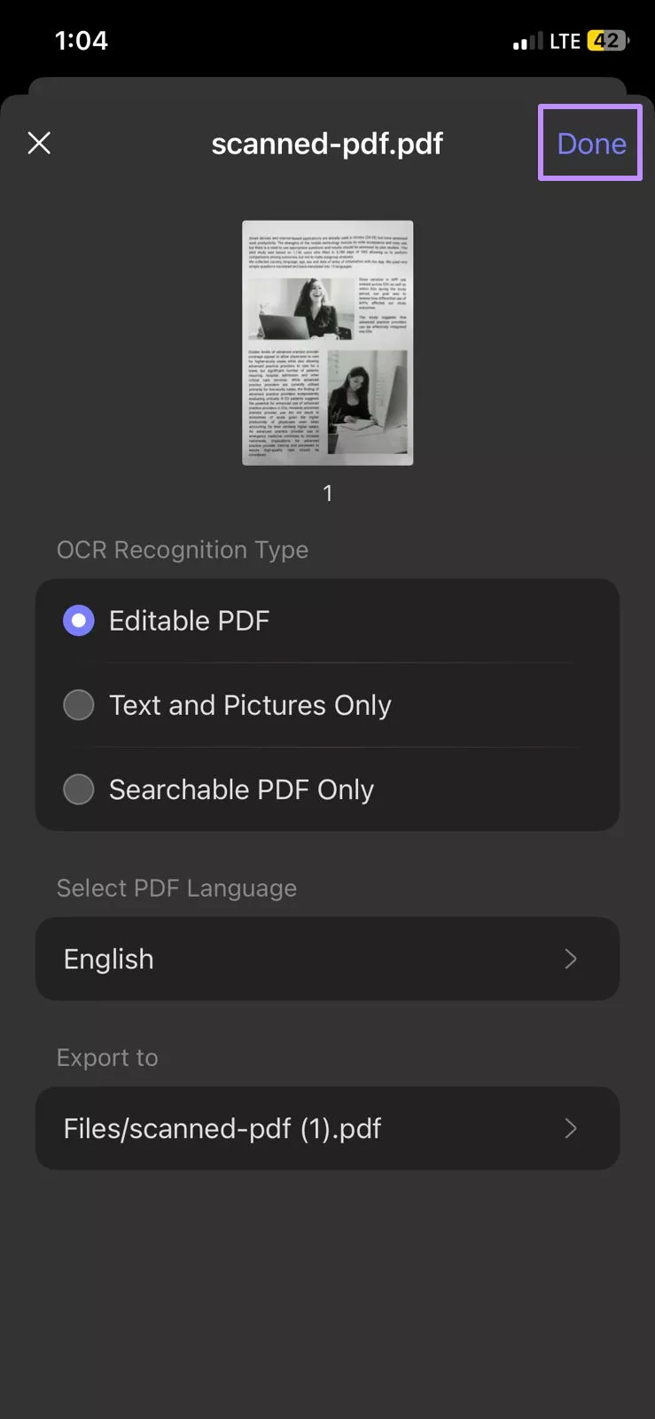 Image Alt: start ocr process updf ios