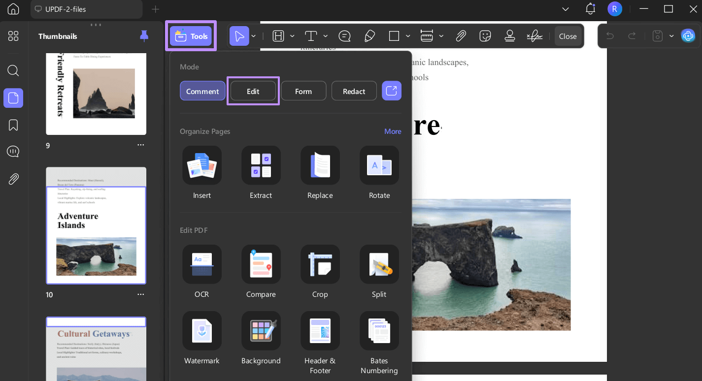  switch to edit pdf mode updf windows