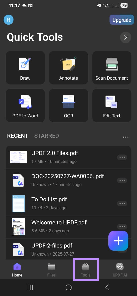  tap on tools updf android