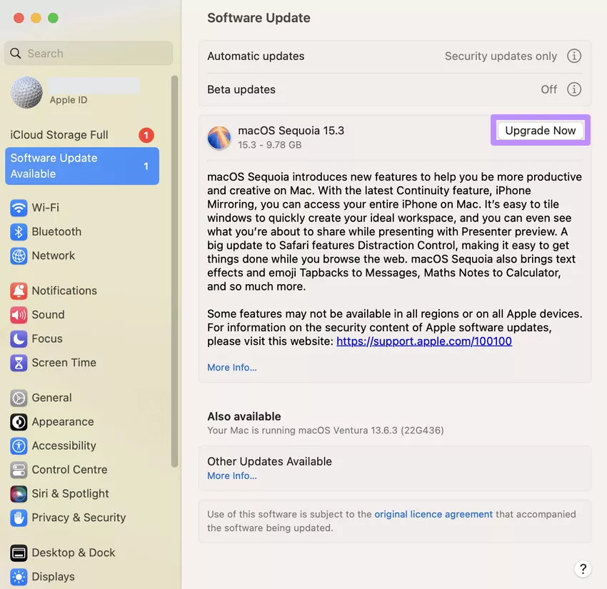 tap on upgrade now button mac