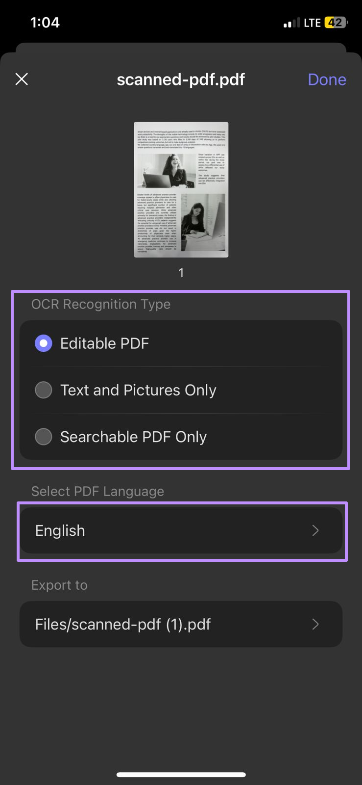 Image Alt: tap on your desired ocr type
