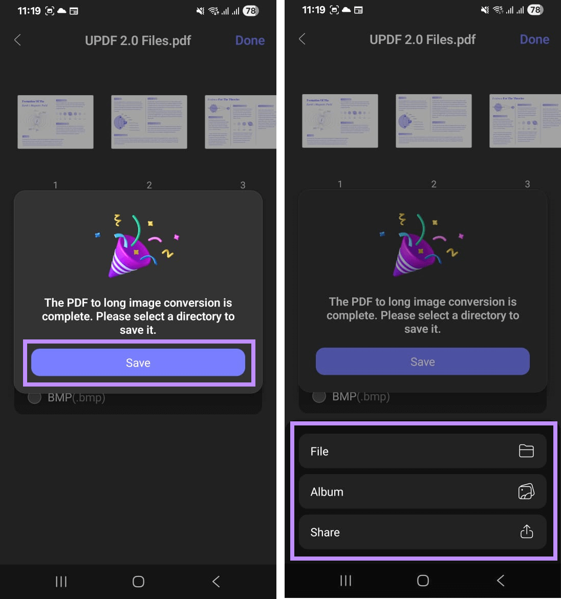 tap save and choose a location updf android