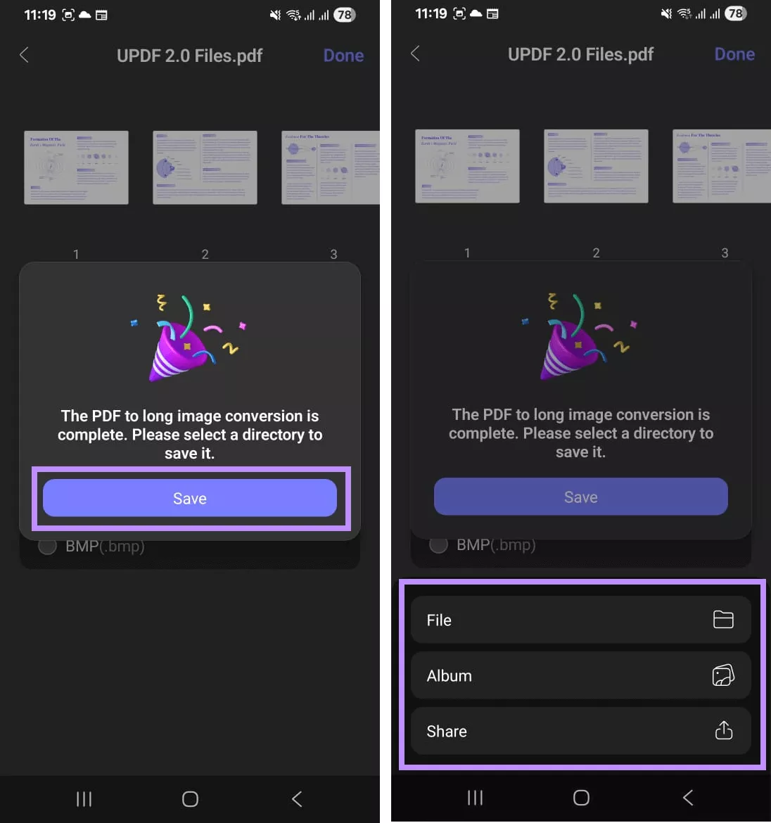 tap save and choose a location updf android