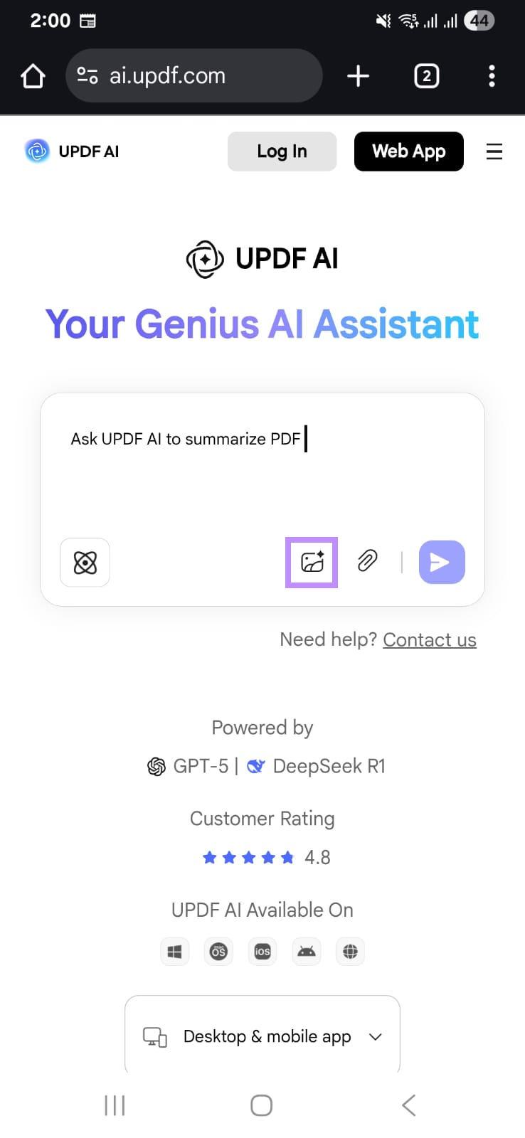  tap the image icon in updf ai online