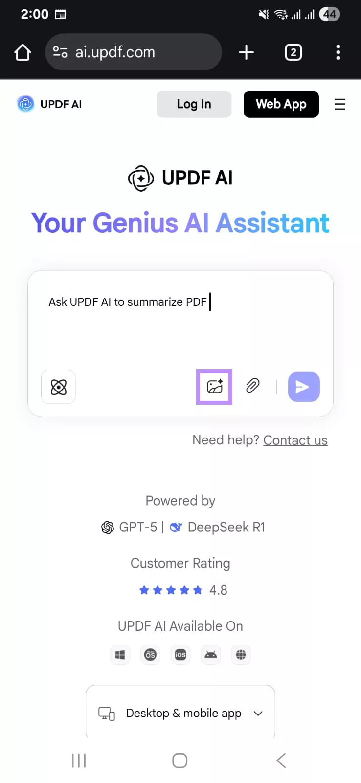 tap the image icon in updf ai online