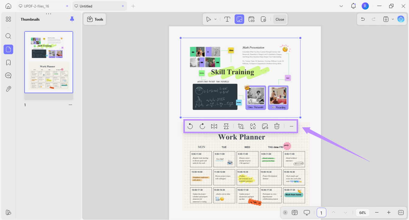 Alt-text: toolbar with image editing options updf widnows