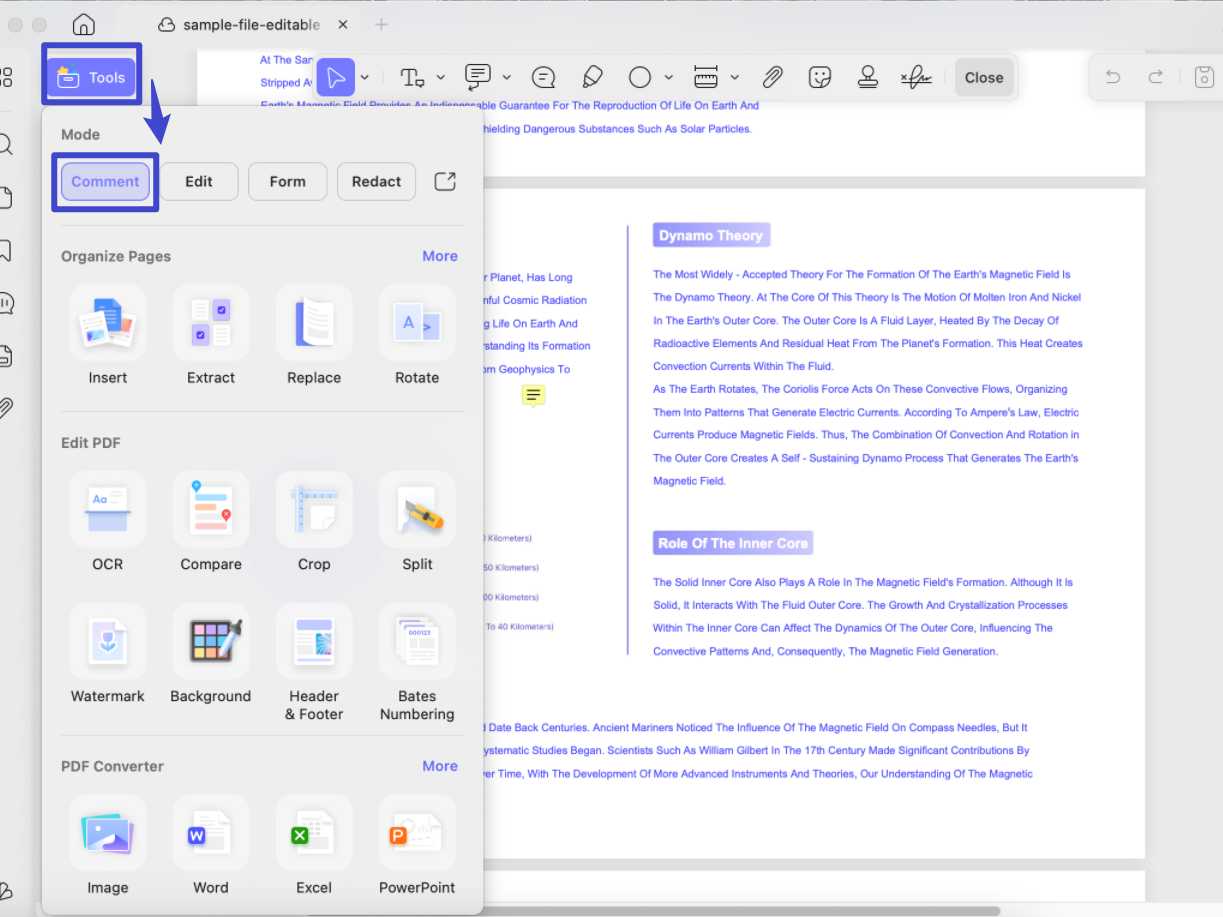 insert shape in pdf comment mode in updf