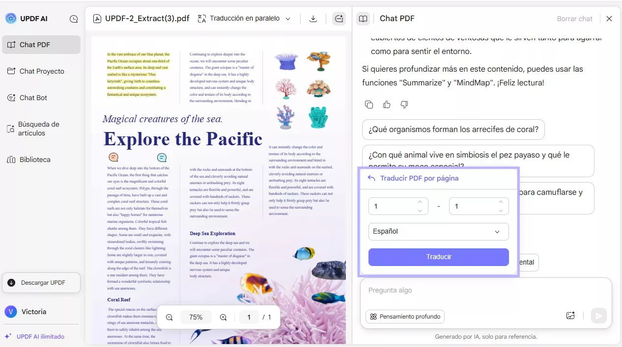 Traducir página por página con UPDF AI en línea