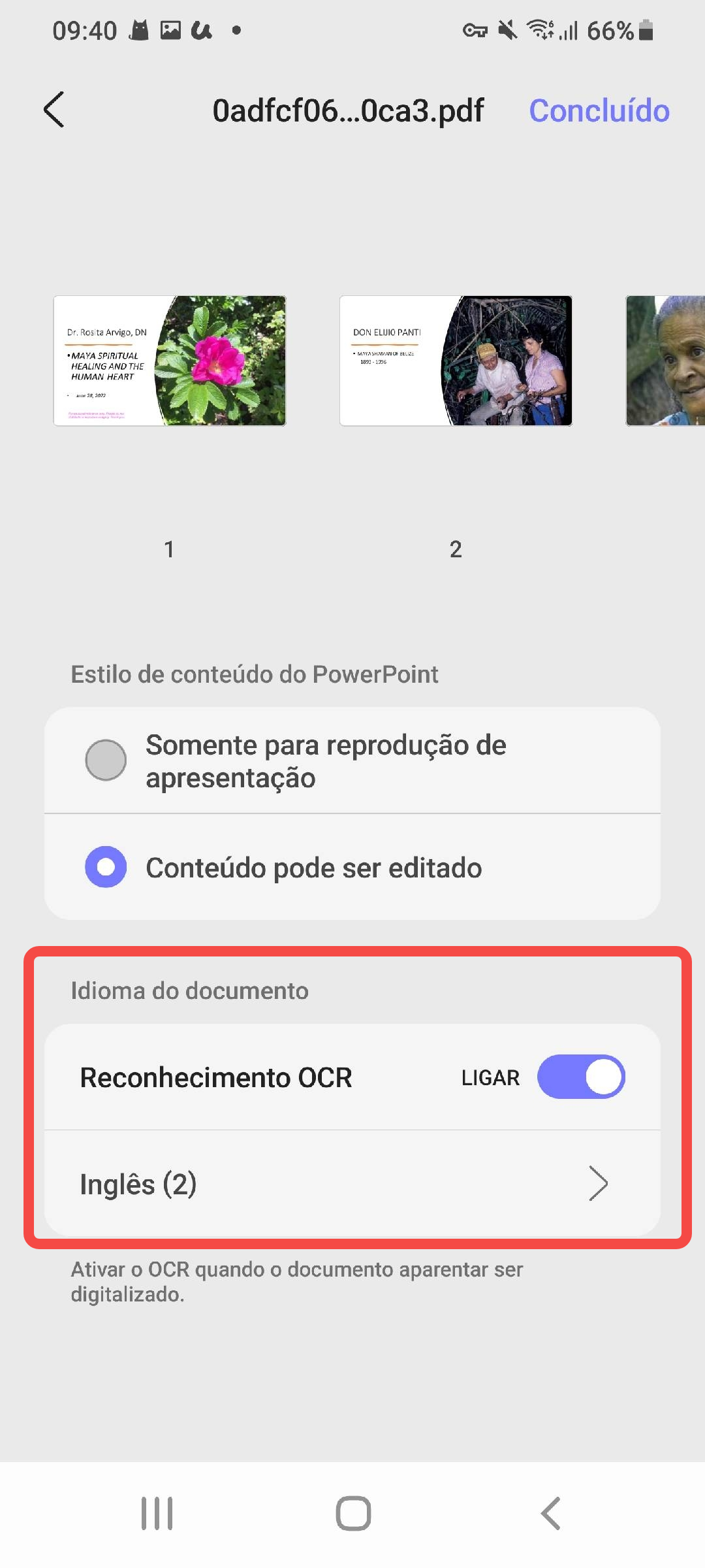 ativar o reconhecimento de ocr quando pdf para ppt updf android
