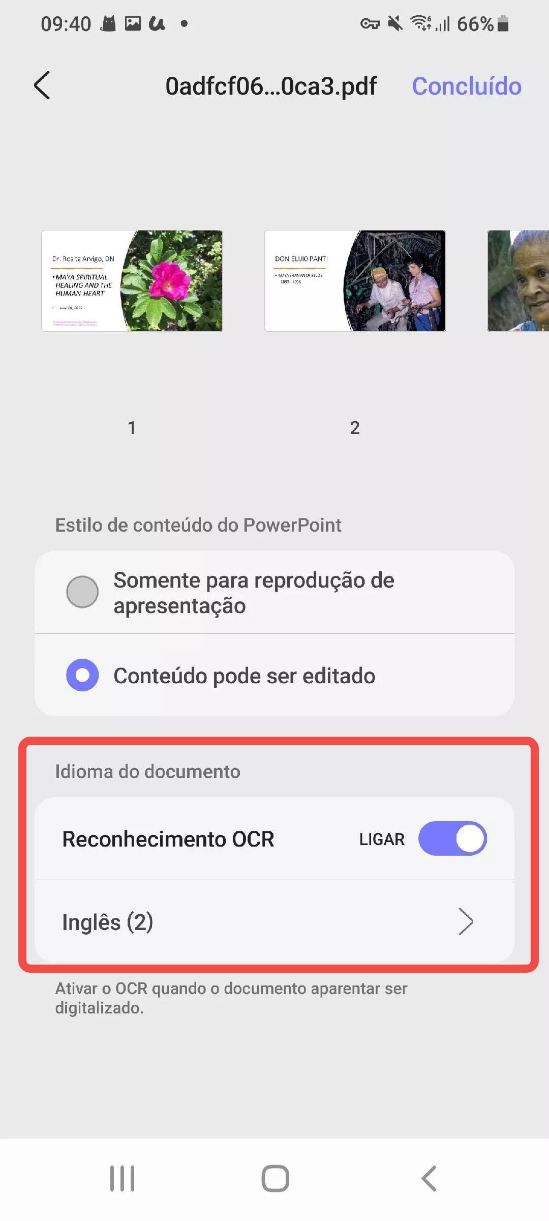 ativar o reconhecimento de ocr quando pdf para ppt updf android