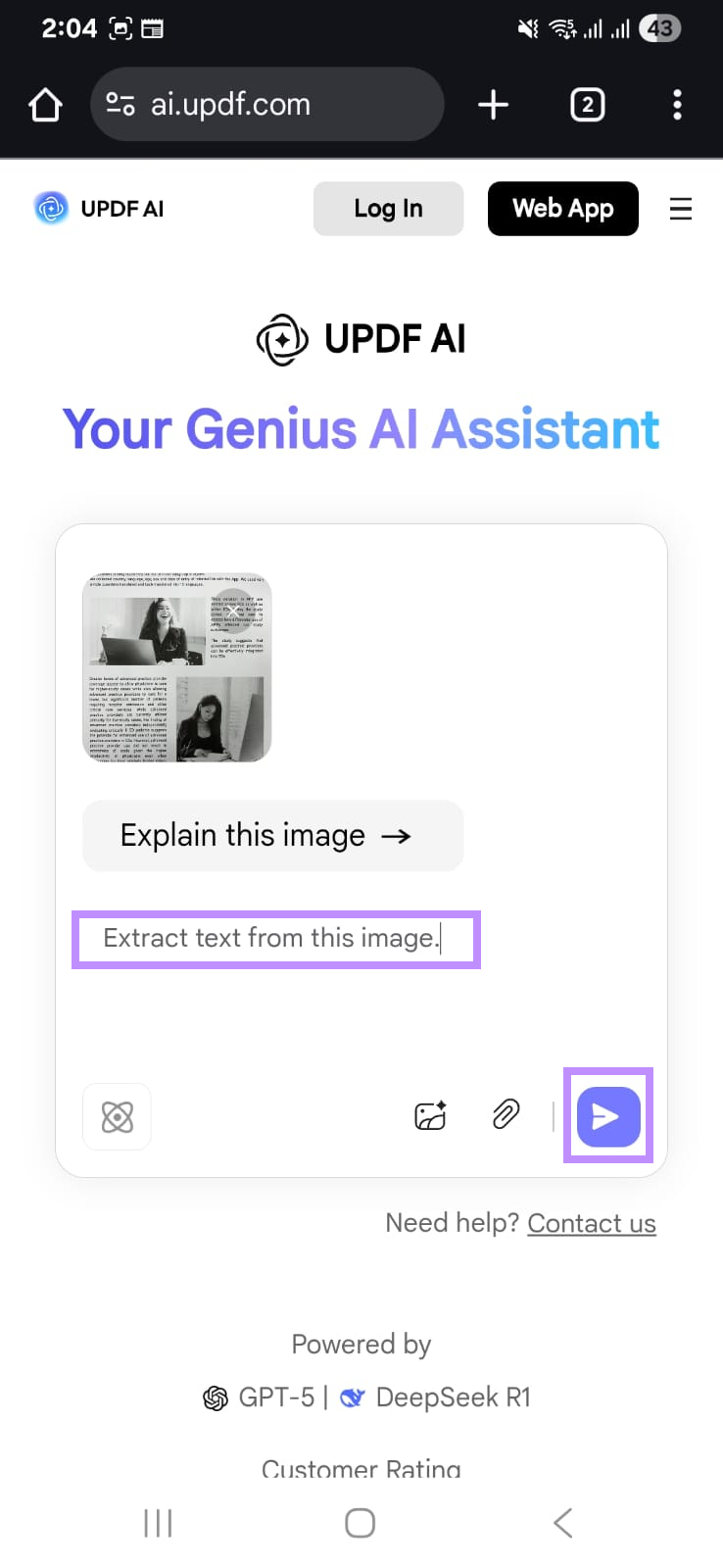 : type and send the prompt to updf ai online