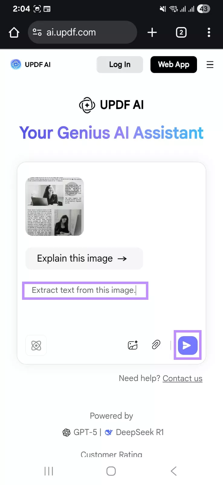 : type and send the prompt to updf ai online