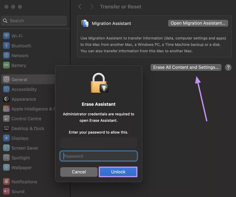 unlock transfer and reset option