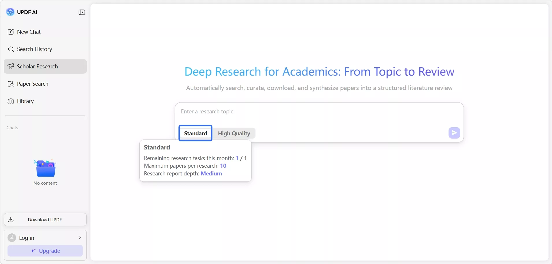 standard response updf ai deep research