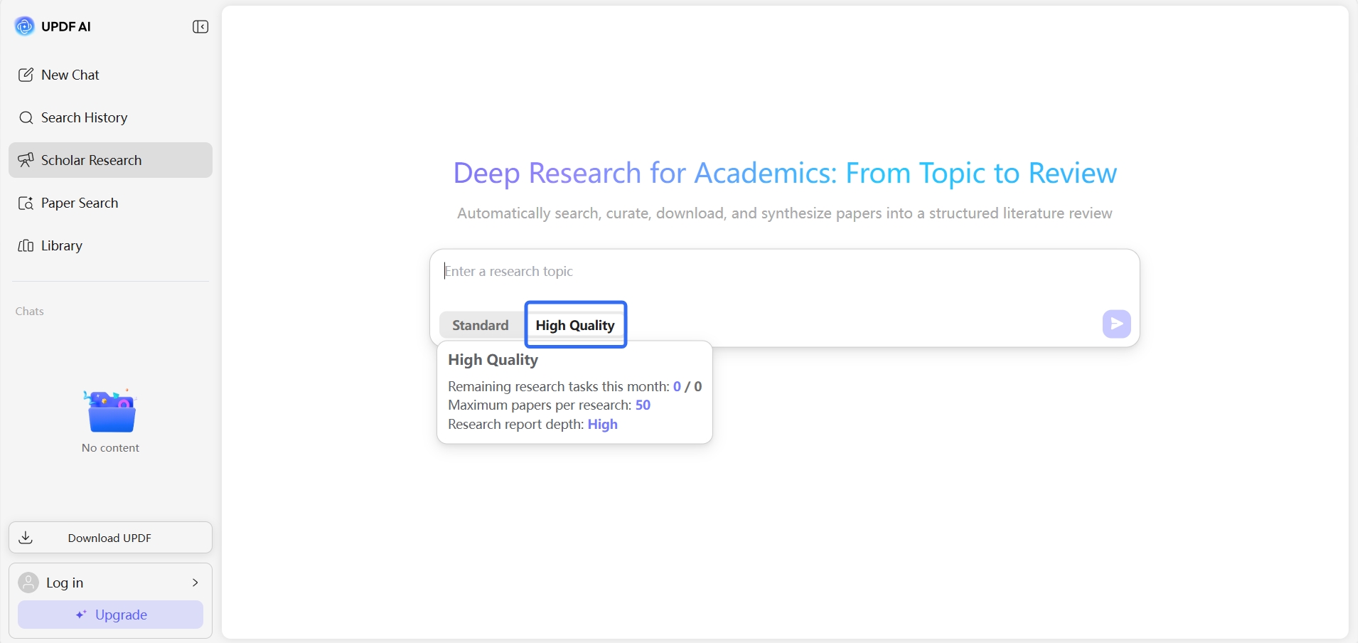 updf ai deep research high quality
