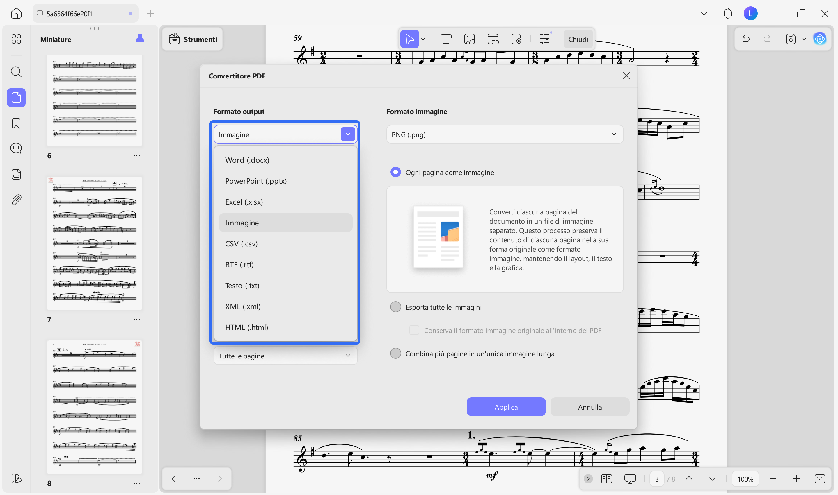convert the pdf sheet music