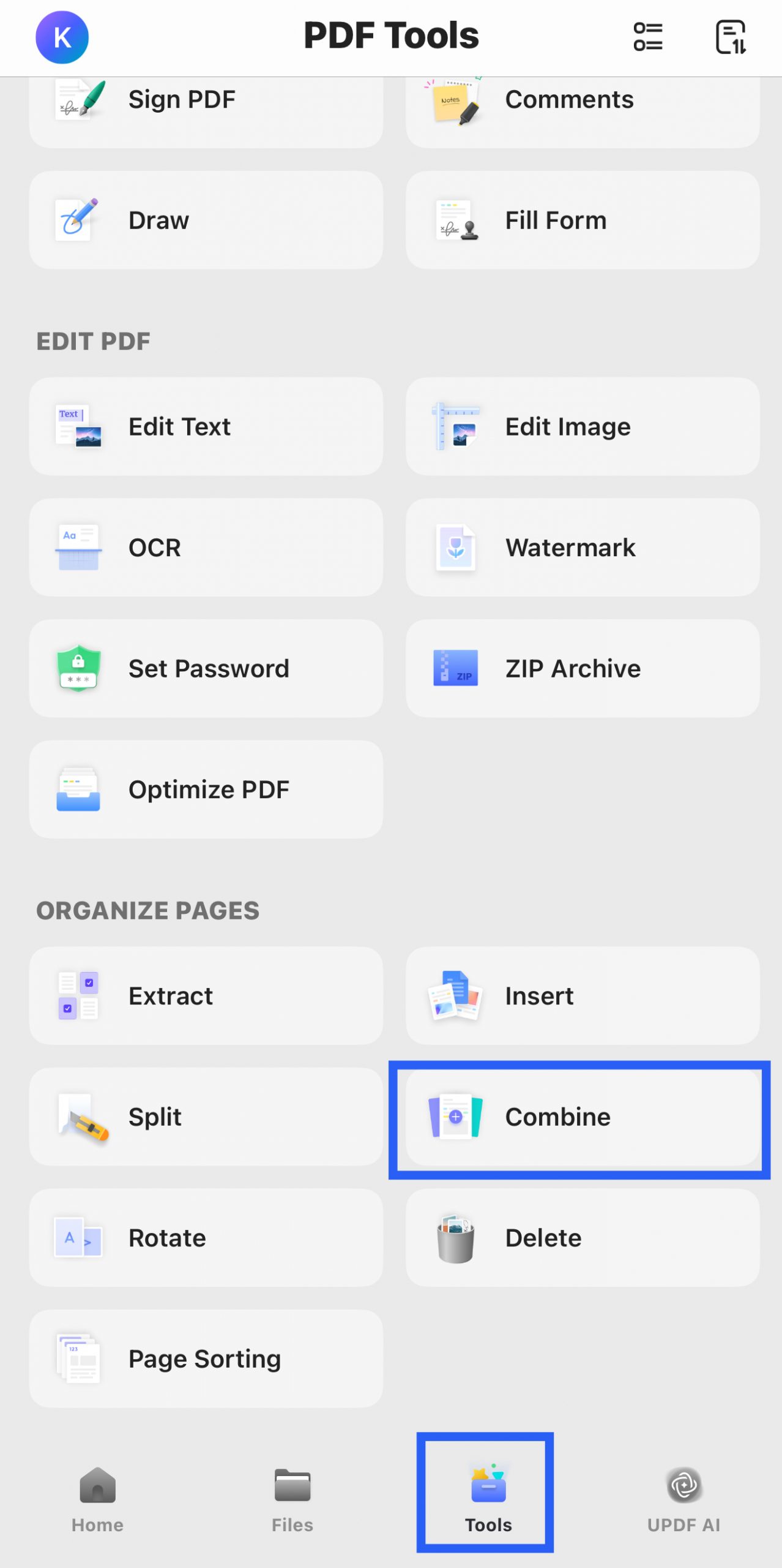 select combine on phone