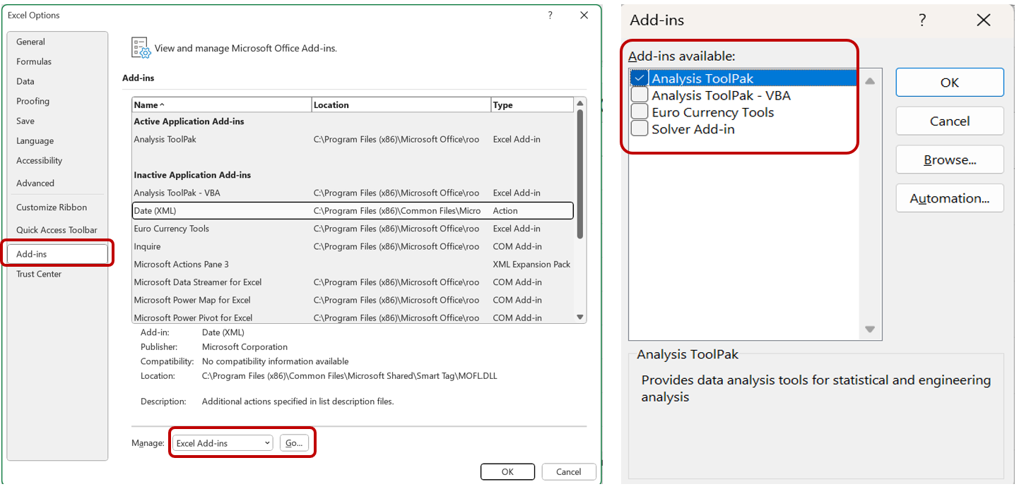 add-ons deactivating in excel