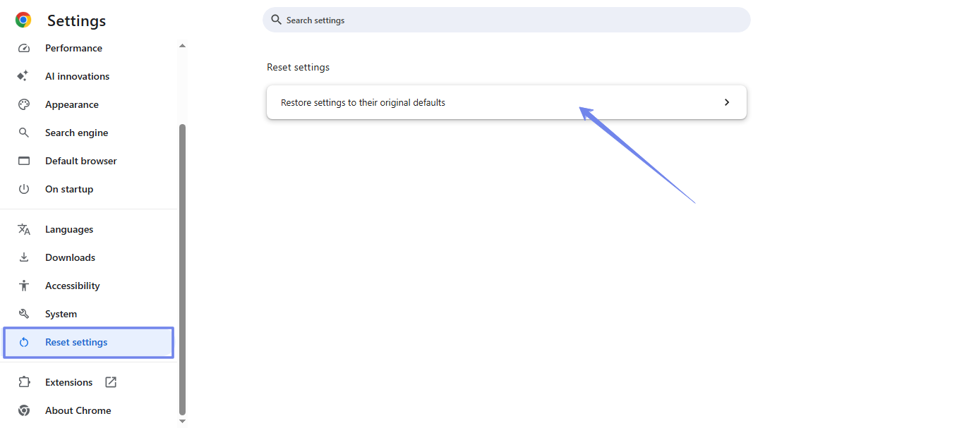 Restore settings to their original defaults browser