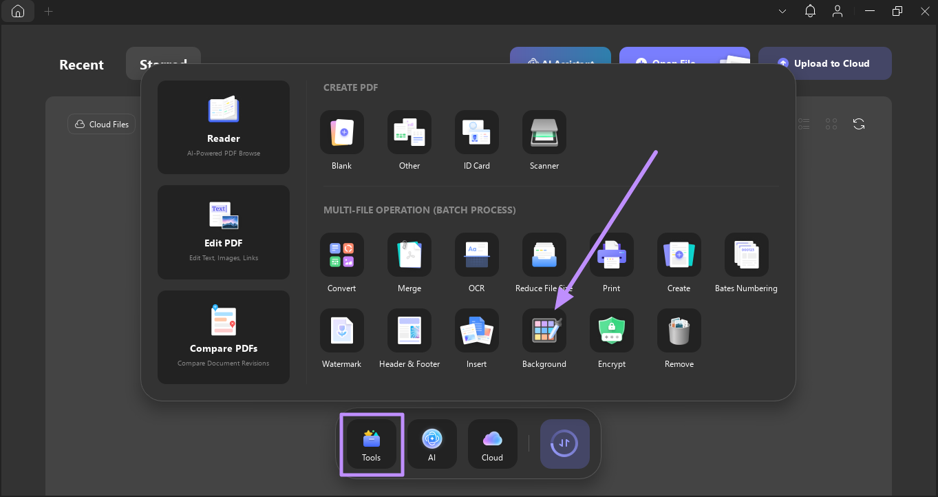 access background in tools updf windows