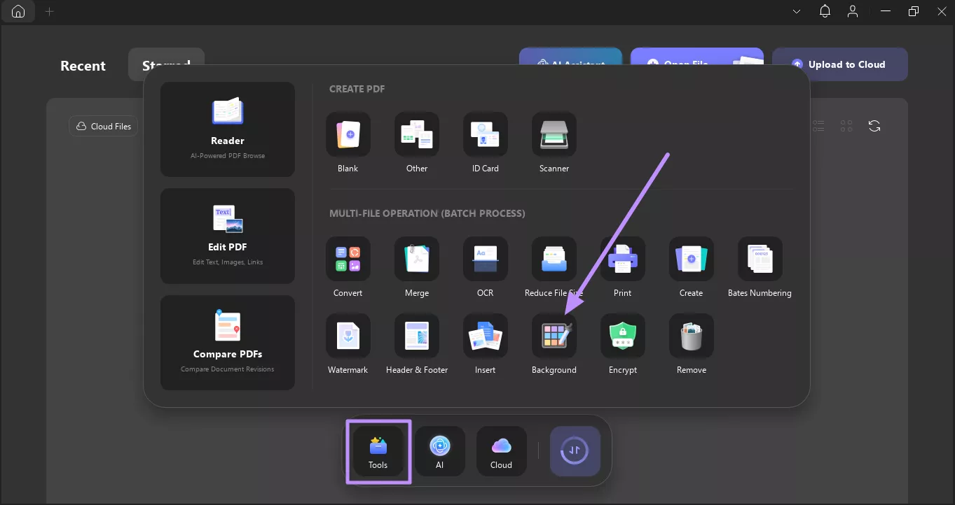 access background in tools updf windows
