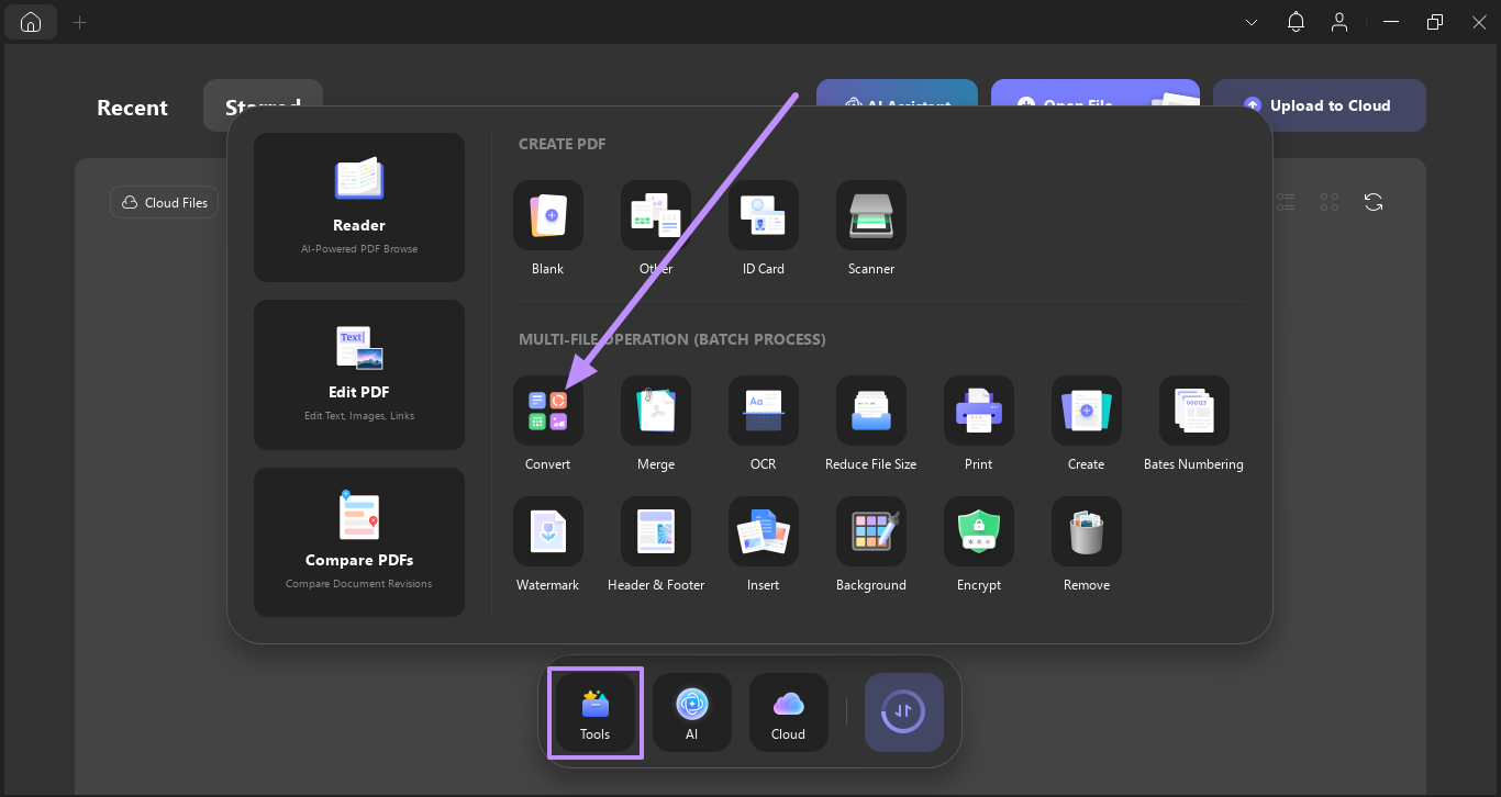 access convert feature under tools updf windows