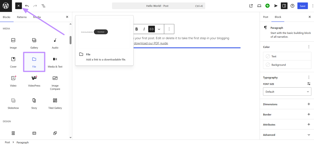 access file block in wordpress
