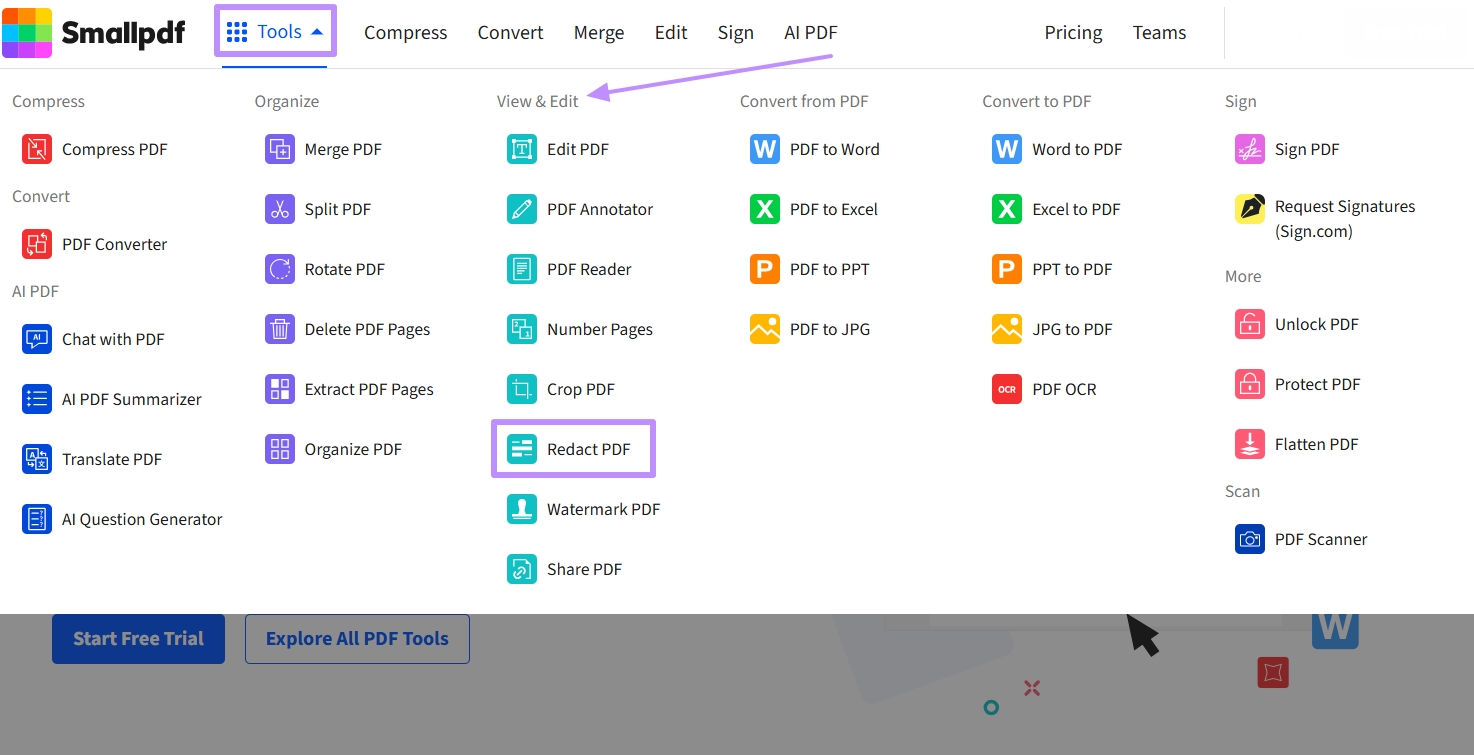 access redact pdf using smallpdf