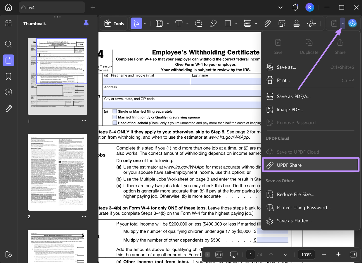 access updf share feature updf windows