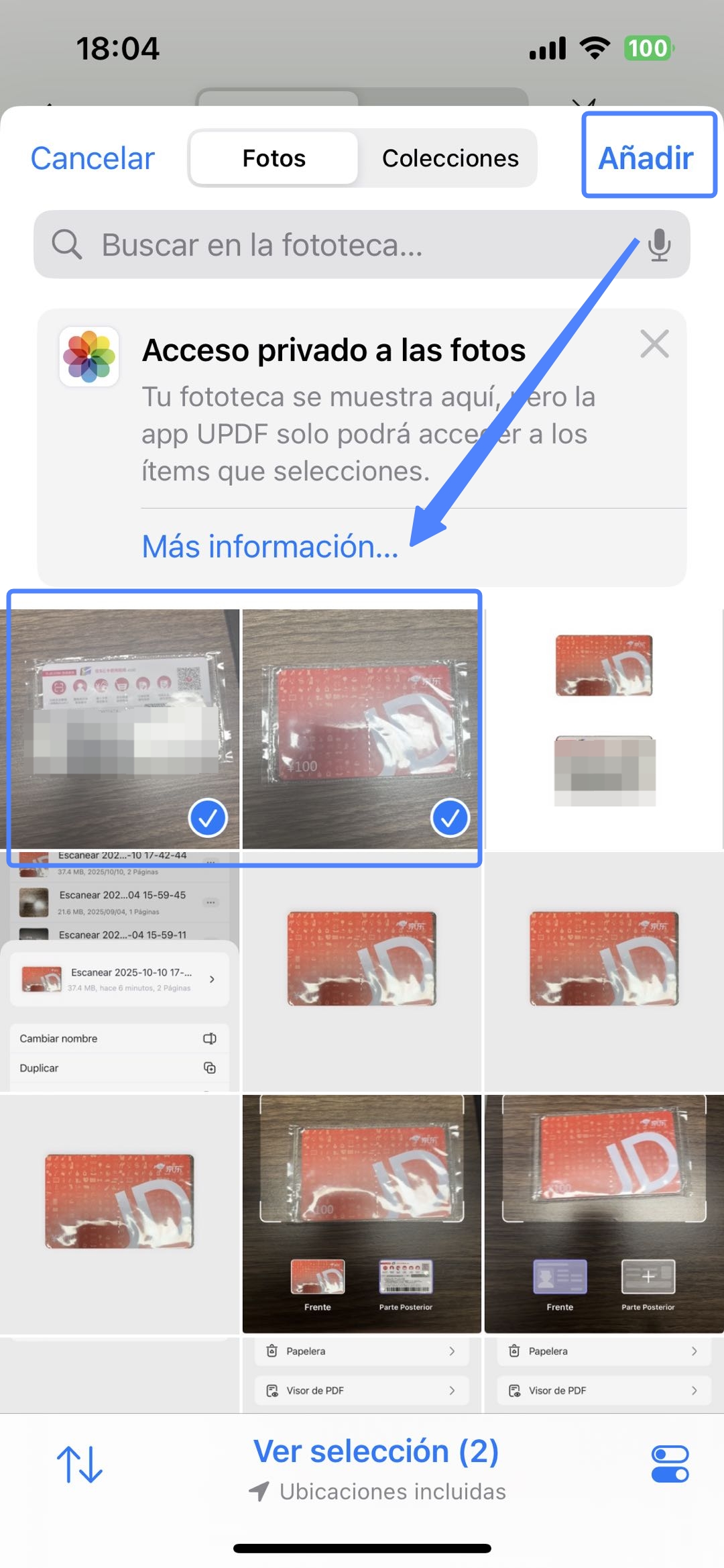 Añadir fotos del documento de identidad