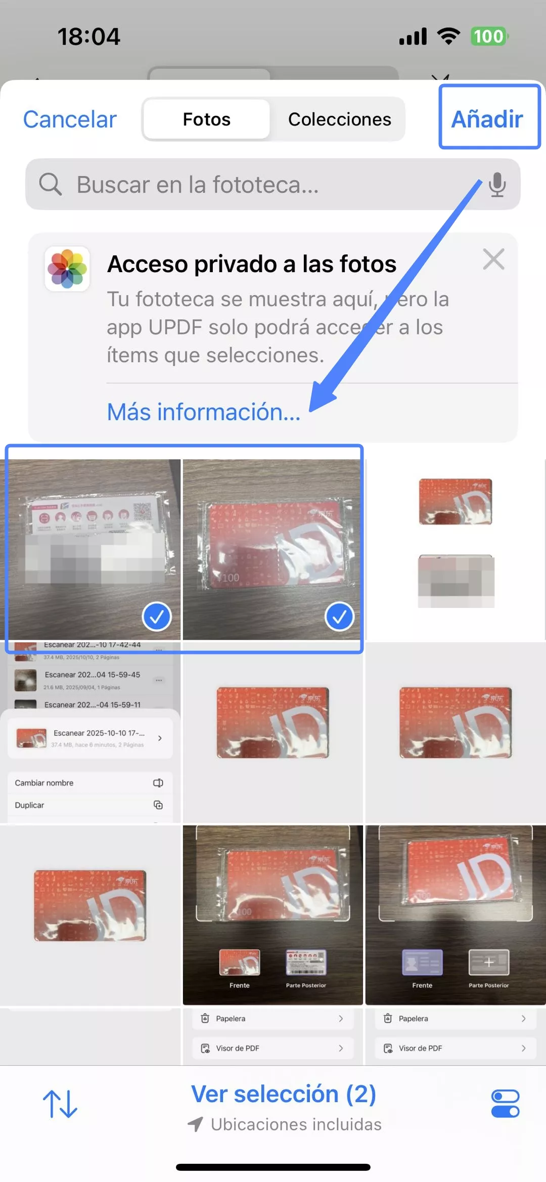 Añadir fotos del documento de identidad