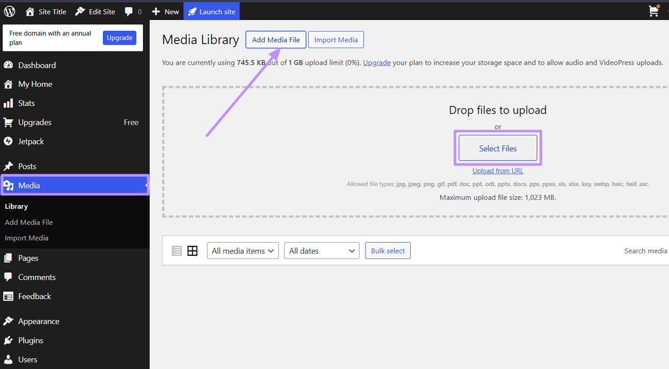 add media file in wordpress