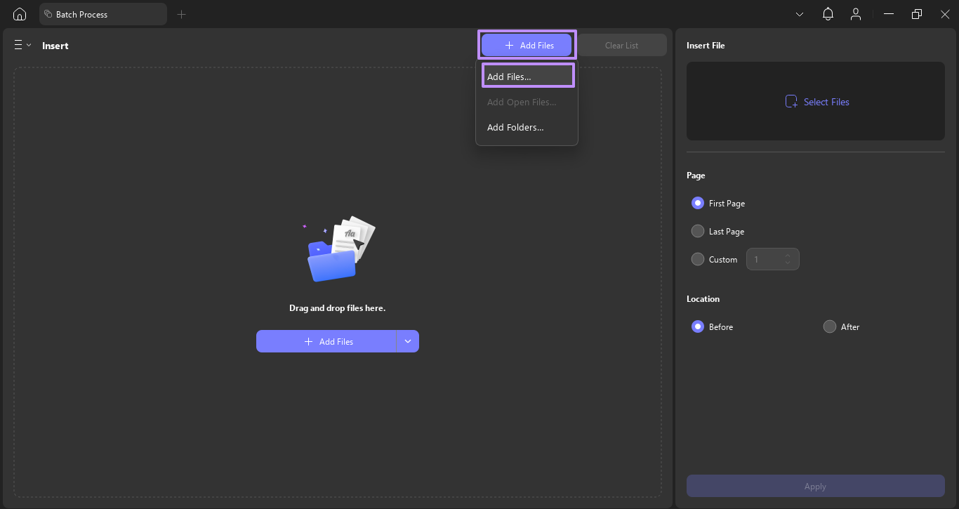 add multiple files for batch insert updf windows