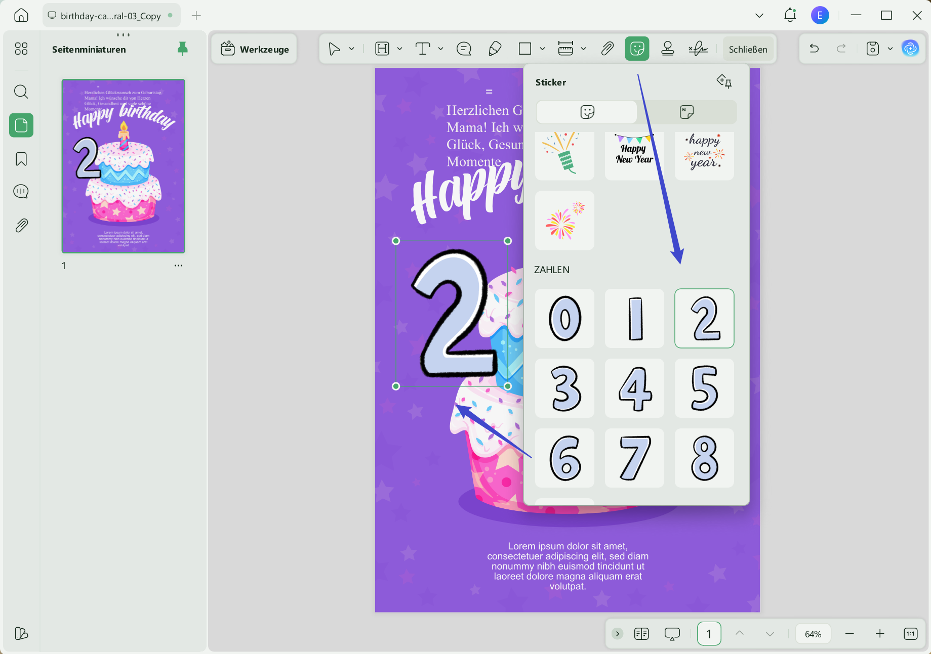 relevanten Aufkleber in Vorlage hinzufügen