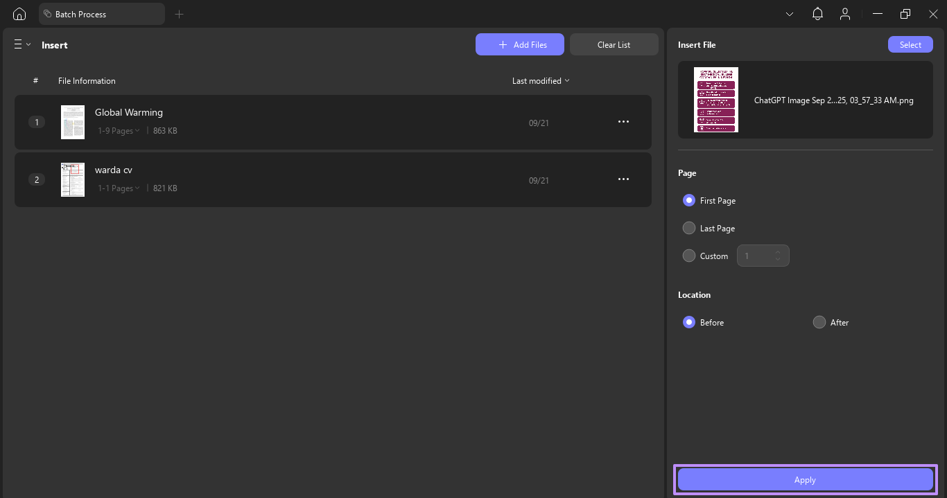 add the page on your preferred location updf windows
