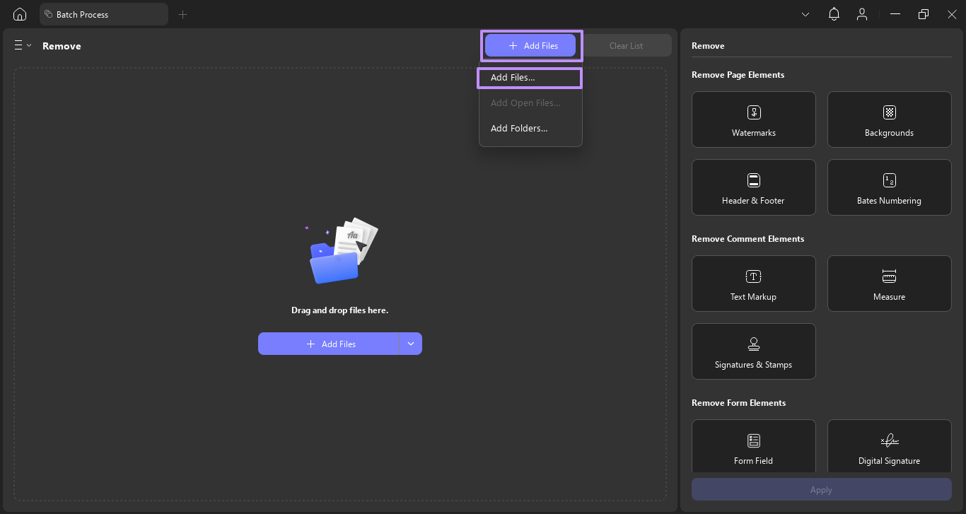 add your desired pdfs for batch header and footer updf windows