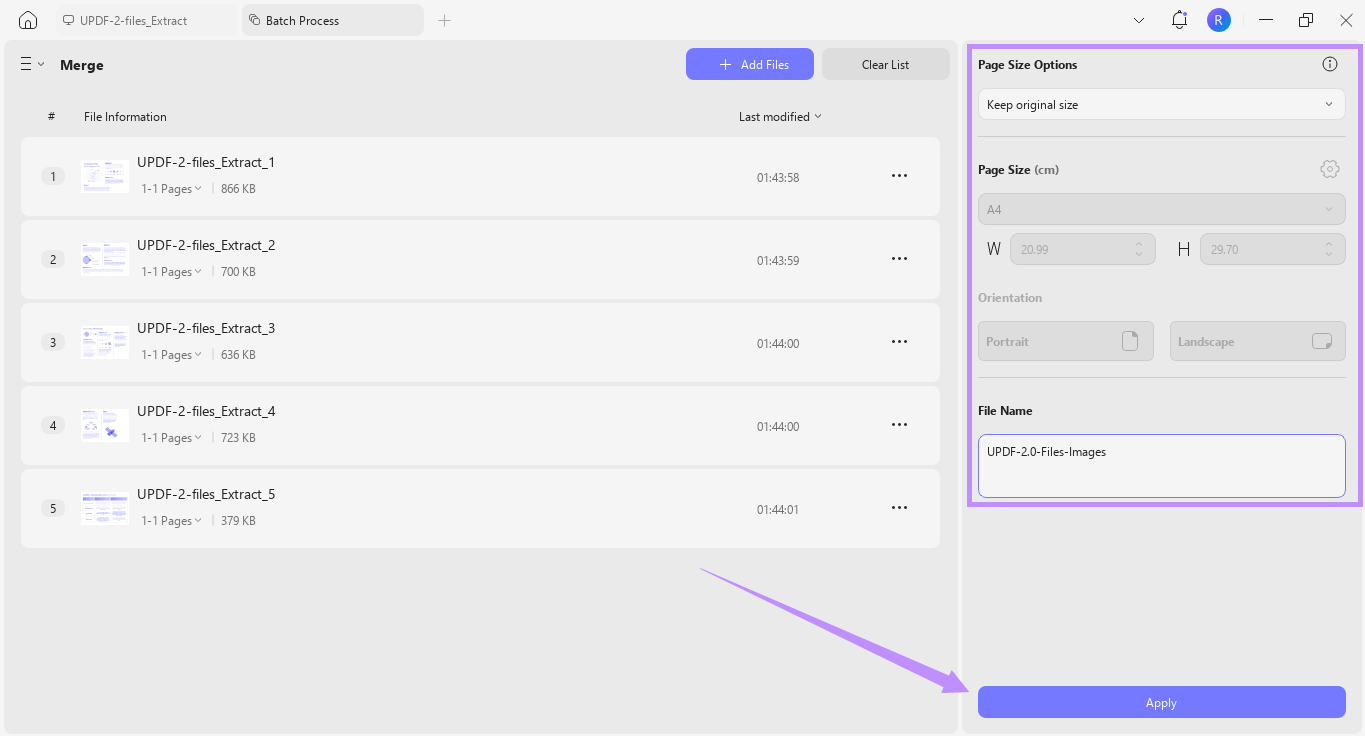 adjust page size and click apply updf windows