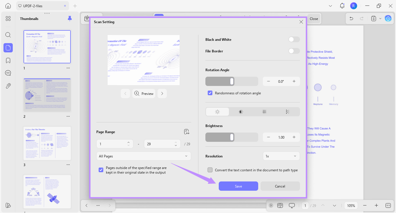 adjust scan settings and click save updf windows