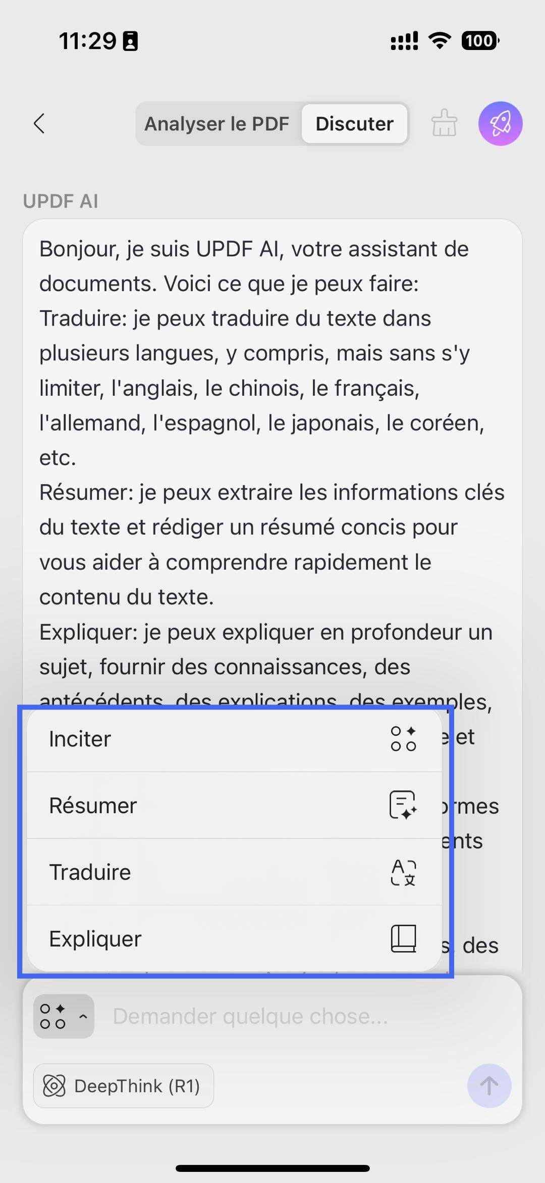 les invites expliquent le PDF UPDF AI