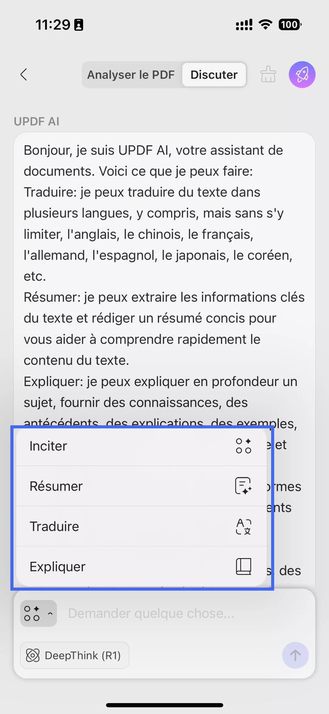 les invites expliquent le PDF UPDF AI