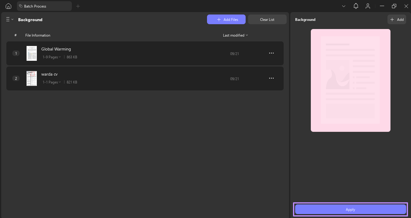 apply chosen background for batch pdf files updf windows