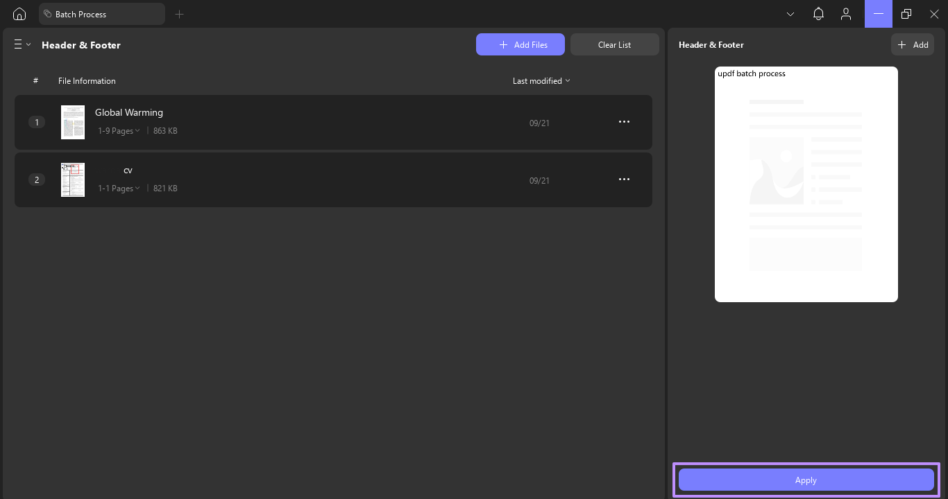  apply header or footer for batch pdf files updf windows