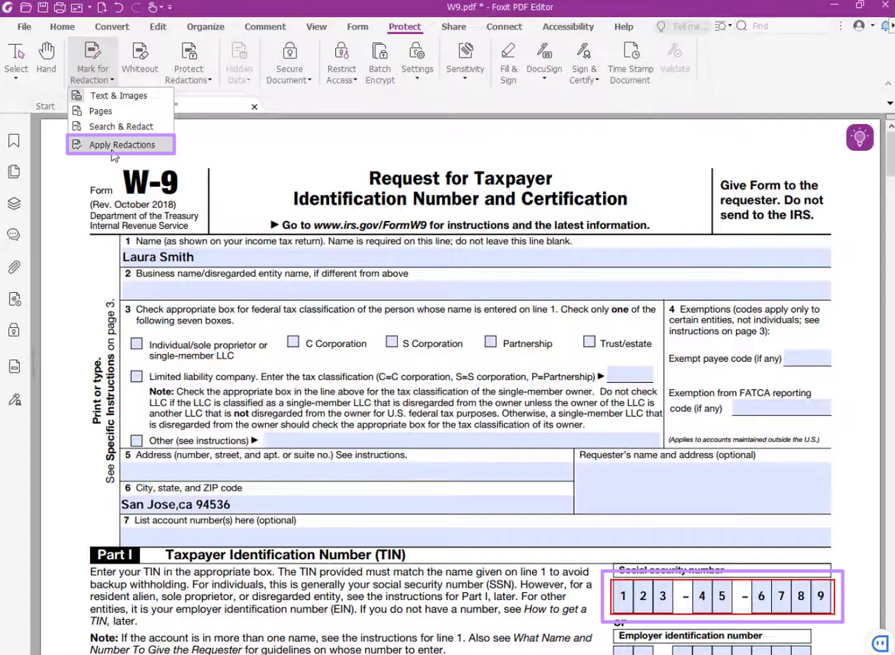 apply redaction in foxit