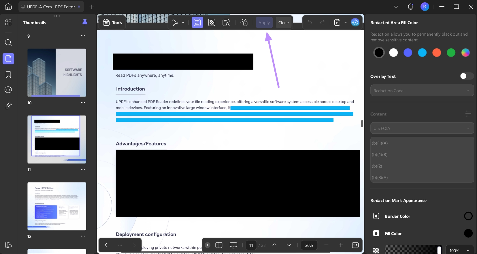 apply the changes to redact pdf updf windows