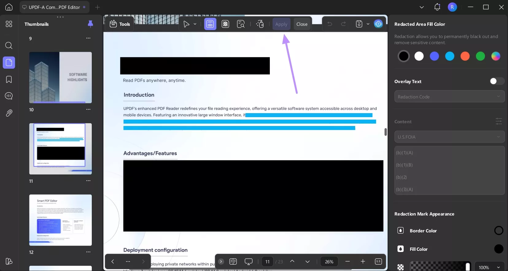 apply the changes to redact pdf updf windows